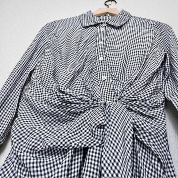 Altuzarra Yuma Gingham Check Shirtdress 36 4 Black White Front Tie - Picture 7 of 15
